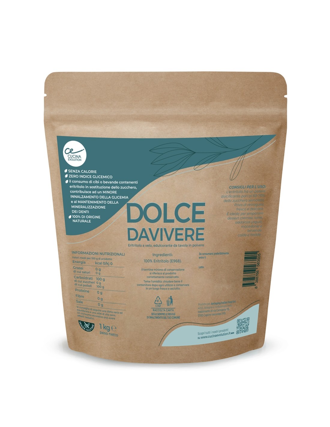 Dolce da Vivere - Eritritolo a Velo da 1 Kg Cucina Evolution - 1 Dolce da Vivere - Eritritolo a Velo da 1 Kg Cucina Evolution - 1